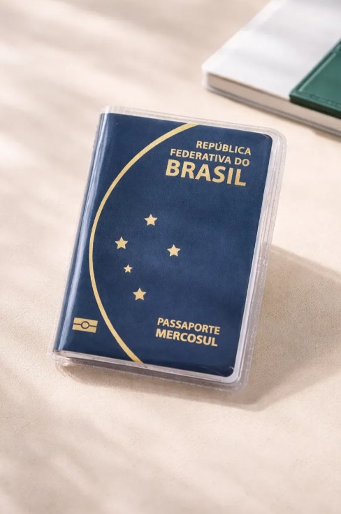 Porta documento com aba lateral para pass...