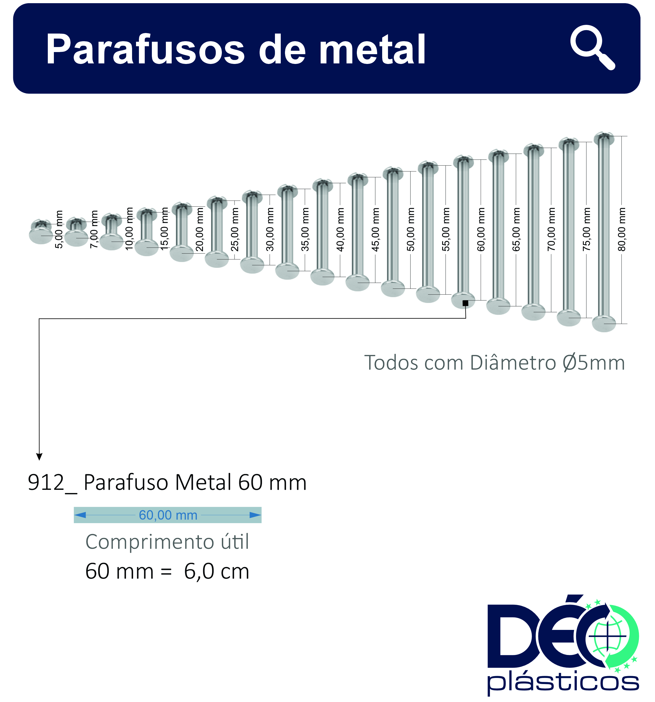 Parafuso de Metal 60 mm _ Ref 912